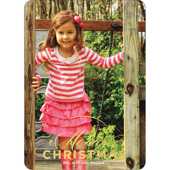 Merry Christmas Flourish Foil Vertical Flat Photo Cards